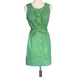 Talbots Green Ruffle Front Shirt Dress | Size 8P